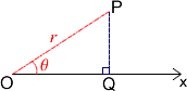 Diagram showing construciton of hte right-angled triangle OPQ