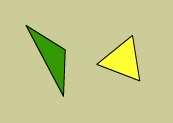 A yellow equilateral triangle and a green isosceles triangle with two sides the same length as the equilateral, and an angle of 120 degrees between them